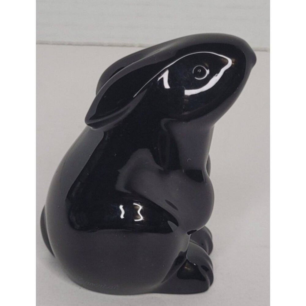 Vtg Baccarat Crystal Black Bunny Rabbit Figurine MCM Art Deco Signed Retired